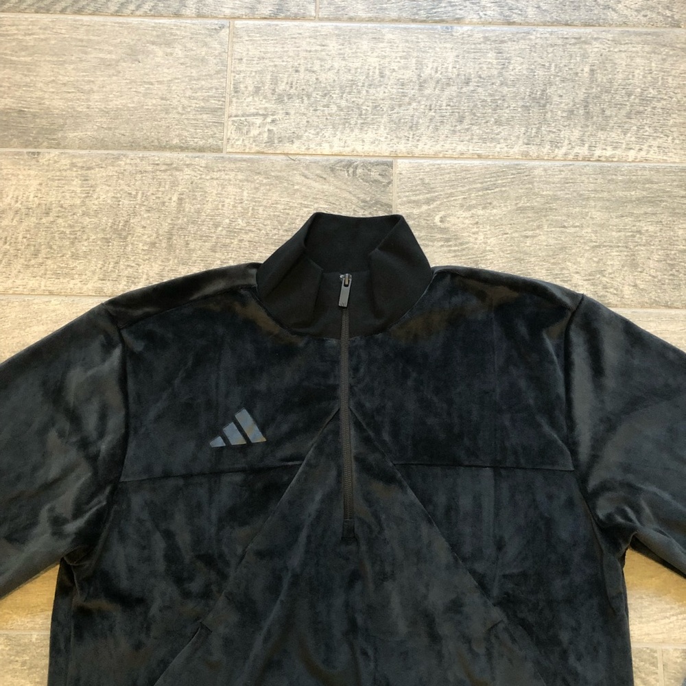 Adidas VELOUR Half Zip Track Sportswear Retro Black Sweater Men’s Size M or L - Picture 4 of 12